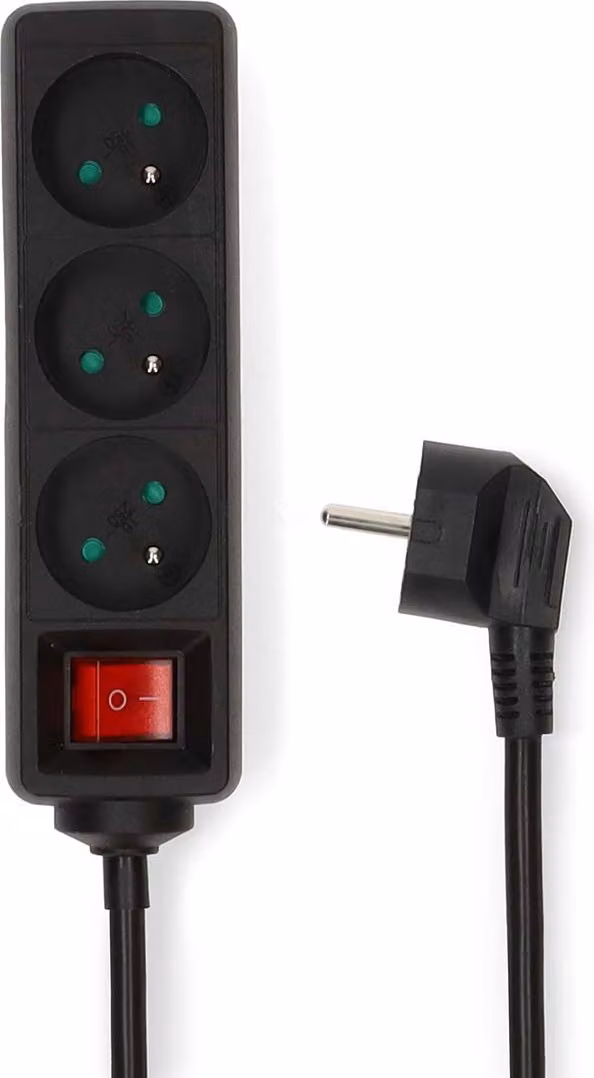 Presa multipla | Tipo E (CEE 7/6) | 3 vie | 5,00 m | 3680 W | 16 A | Tipo di messa a terra: Spina di terra | 230 V CA 50/60 Hz | Angolo di presa: 45 ° | H05VV-F 3G1,5mm² | Interruttore on/off | Nero
