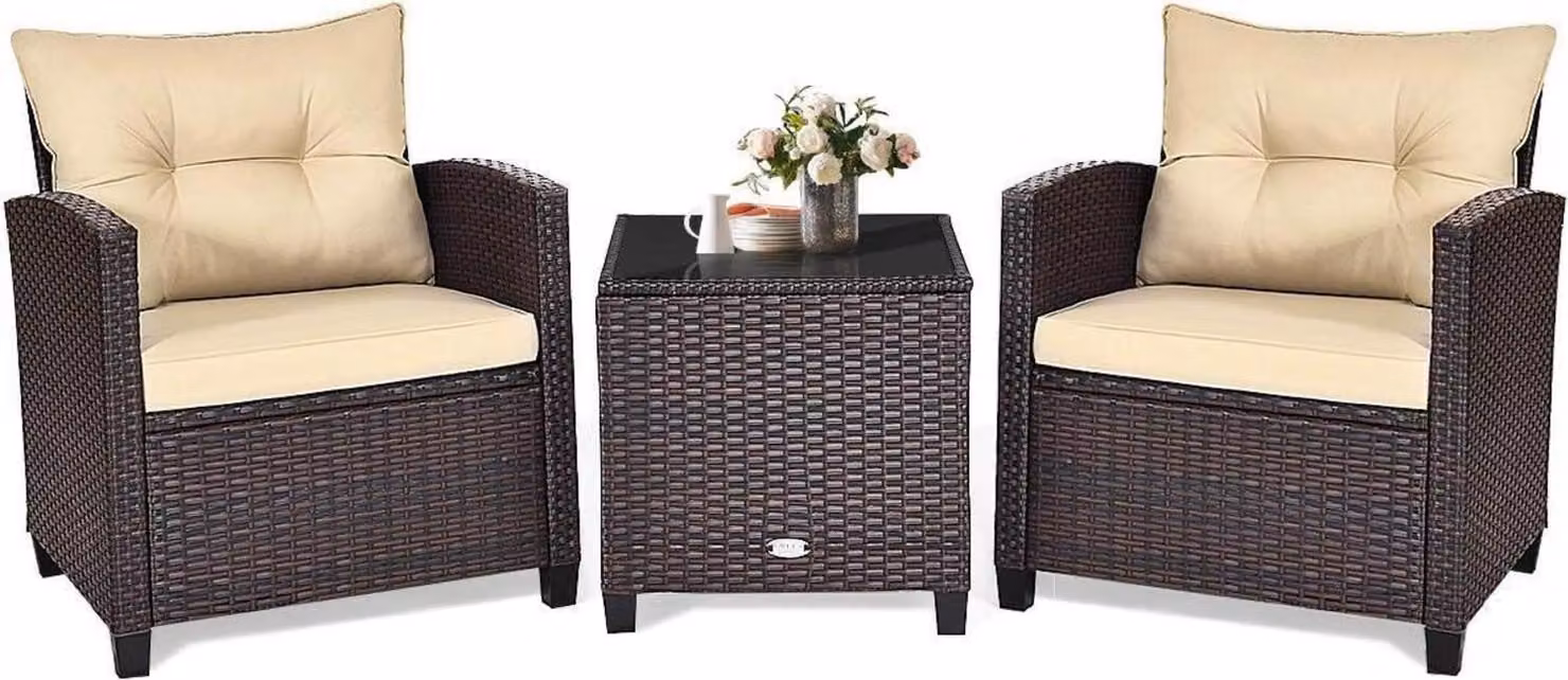 set di 3 pezzi in polyrattan per giardino e balcone - nero