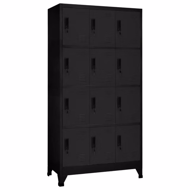 Armadio a casellari moderno portaoggetti 90 x 45 x 180 cm con ante bloccabili atmosfera da ufficio in acciaio nero 02_0047025