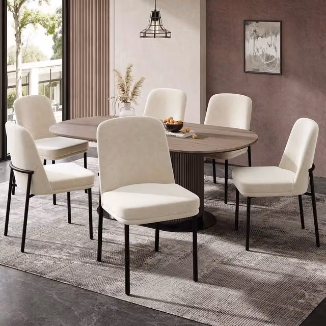Set 6 sedie da pranzo ¨C Minimal ¨C Beige velluto gambe metallo imbottite stile moderno
