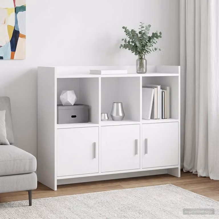 Credenza moderna vidaXL in legno ingegnerizzato e metallo, Bianco, L 98,5 x P 33 x H 80 cm