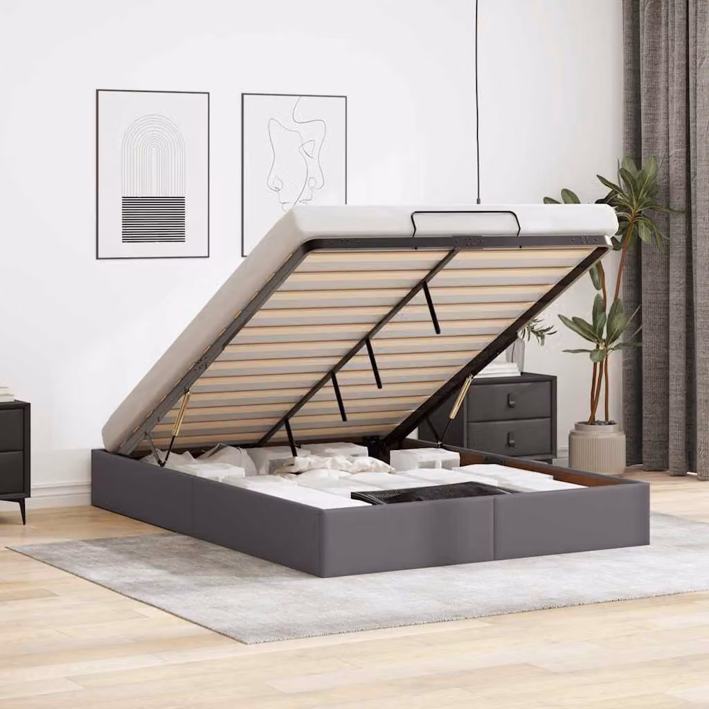 Struttura Letto con Contenitore a Sollevamento vidaXL in Similpelle Grigia L: 140 cm, P: 200 cm, H: 23,5 cm – 1