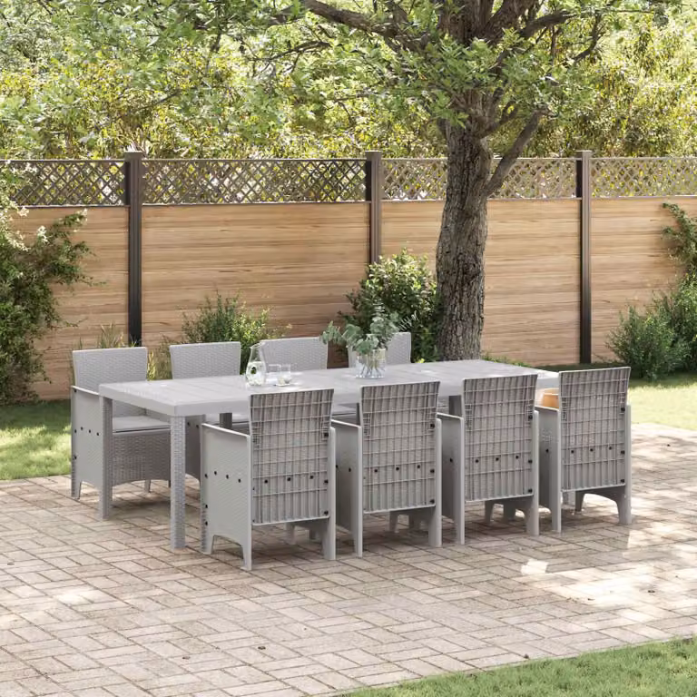 Set da pranzo per giardino e terrazza vidaXL in polyrattan grigio 9 pz