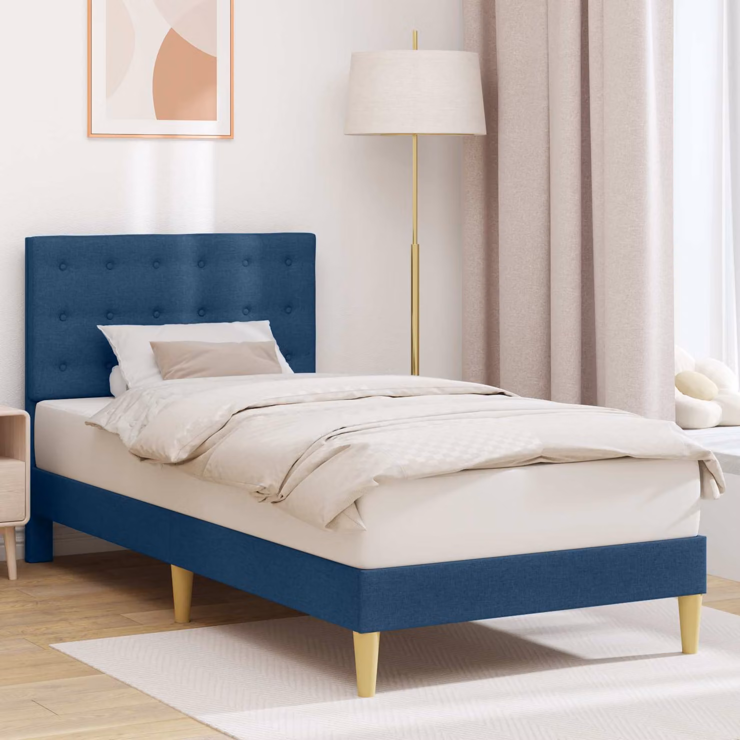 Struttura del letto con testiera vidaXL in tessuto blu, L 90 x P 200 cm
