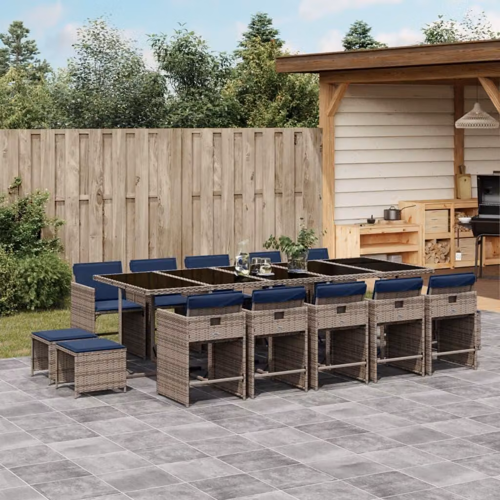 Maison Exclusive - Set da pranzo da giardino da 15 pezzi con cuscini, grigio, polyrattan
