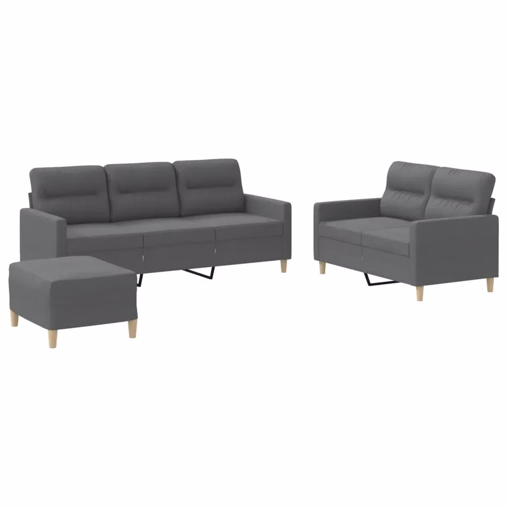 Set di divani moderno vidaXL in tessuto grigio composto da divano a 3 posti, divano a 2 posti e pouf con cuscini inclusi – 2