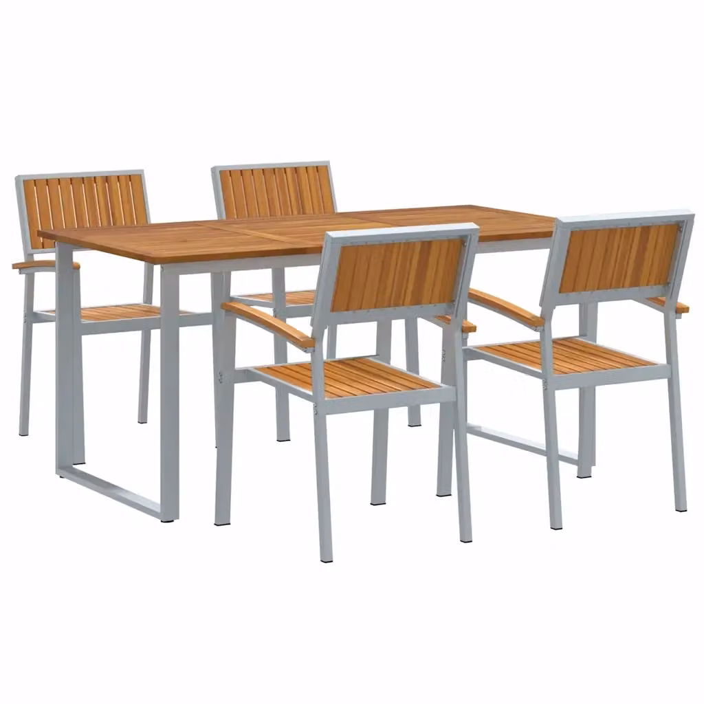 Set da pranzo per giardino e terrazza vidaXL in legno di acacia massello grigio, 5 pezzi – 2