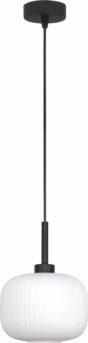 Lampadario A Sospensione Nero, Paralume In Vetro Bianco Denzy 15-092Z