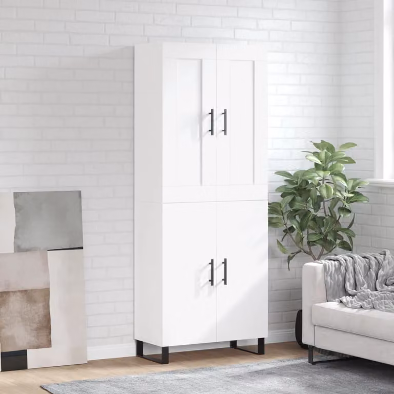 vidaXL Credenza Moderna Bianca in Legno e Metallo L: 69,5 cm, P: 34 cm, H: 180 cm
