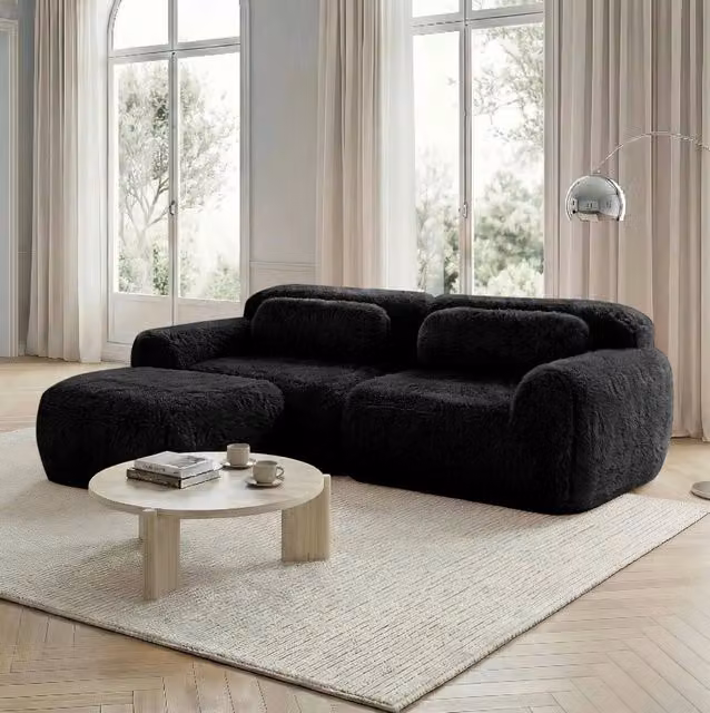 Divano modulare senza struttura in tessuto plush nero
