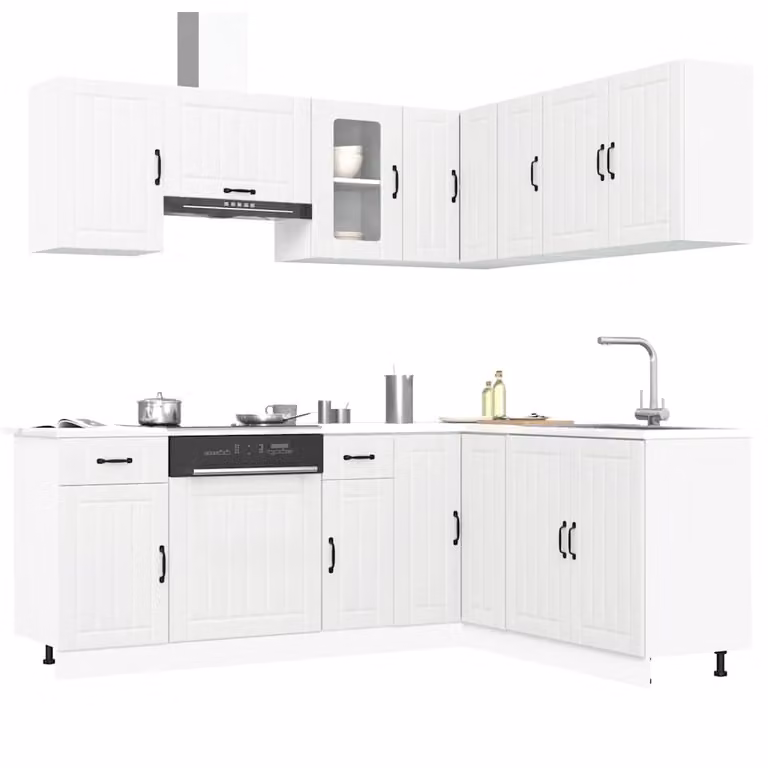 Set di mobili da cucina moderno vidaXL Lucca composto da 11 pezzi in legno e vetro, colore bianco opaco