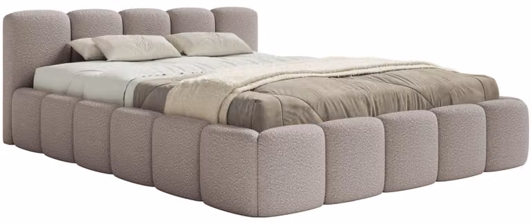 Selsey Cloudy Low – Letto imbottito 120x200 cm, contenitore e rete a doghe, bouclé grigio chiaro