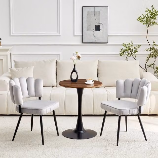Set tavolo e sedie da pranzo rotondo Ø60 cm in MDF marrone, 2 sedie grigio chiaro