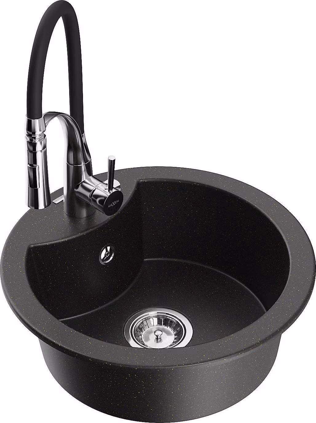 Mexen Diego lavello da cucina in granito a 1 vasca con miscelatore cucina Aster, nero/oro metallizzato - 6512-75-73450-70