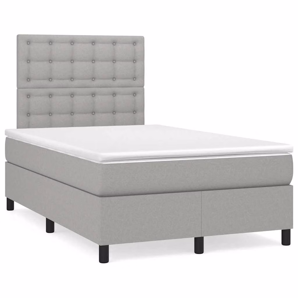 vidaXL Giroletto a Molle con Materasso Ibrido in Tessuto Grigio e Bianco L/P/H: 120 x 200 x 45 cm