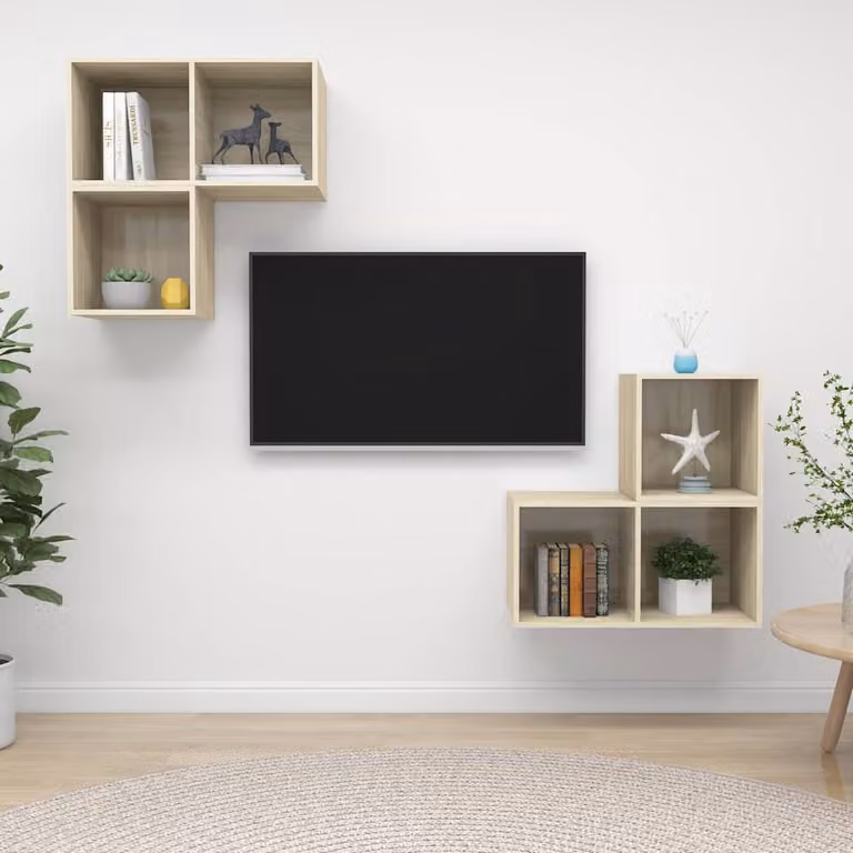 Set di mobili TV moderno vidaXL in legno MDF color rovere, composto da 4 pezzi da appendere alla parete per il tuo soggiorno