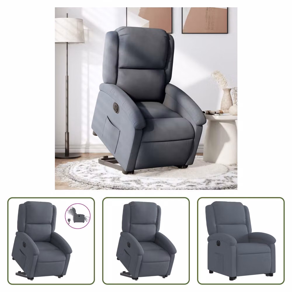 The Living Store Poltrona relax con supporto elettrico in velluto grigio scuro