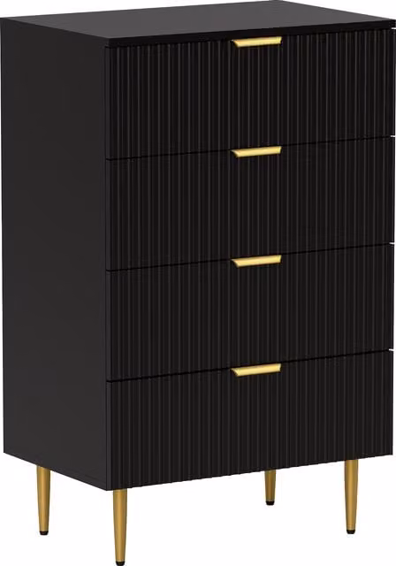 Cassettiera Moderna HOMCOM con 4 Cassetti, Comò Nero con Maniglie Dorate e Dispositivo Antiribaltamento, L: 60 cm, P: 40 cm, H: 96 cm – 1