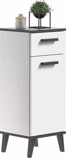 Cassa da letto - Armadio da bagno - Organizzatore di archiviazione - Materiale in legno - Finestra bianca/grigia - 34 x 86 x 31 cm