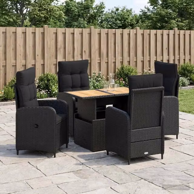 Set da pranzo per esterni 5 pz Nero 3422407