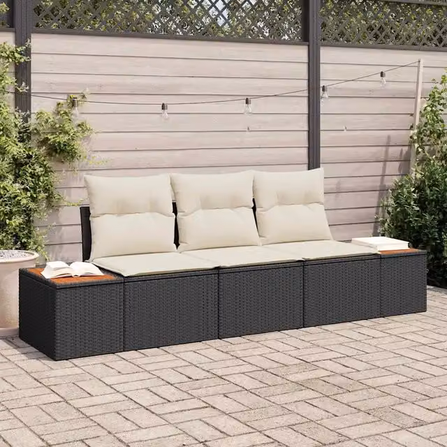 Set Divano da Giardino 3 pz 3-Numero di posti Nero e crema 3356682