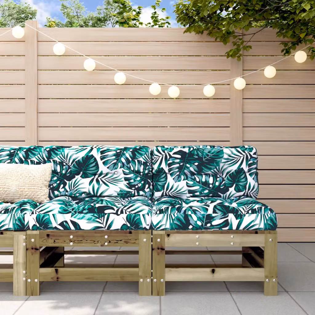 Set di 2 divani centrali da giardino vidaXL in legno di pino impregnato stile rustico con decorazioni floreali, colore marrone e verde