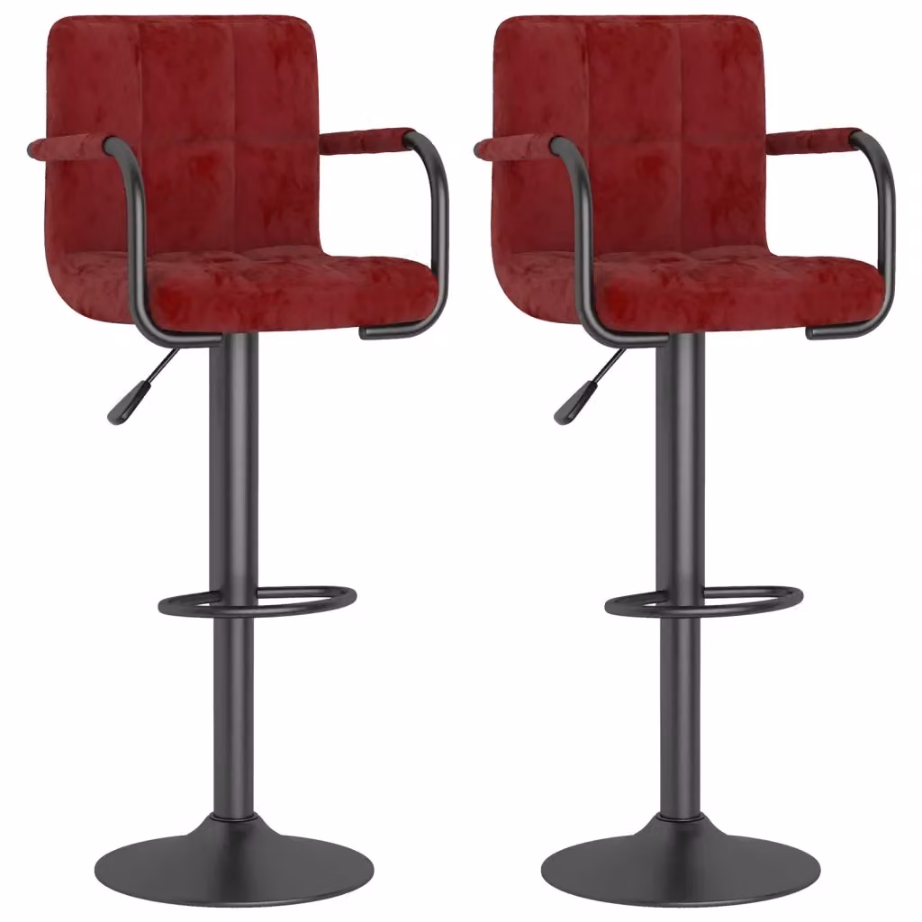 Set di 2 sgabelli da bar vidaXL in velluto rosso con seduta girevole a 360 gradi – 2