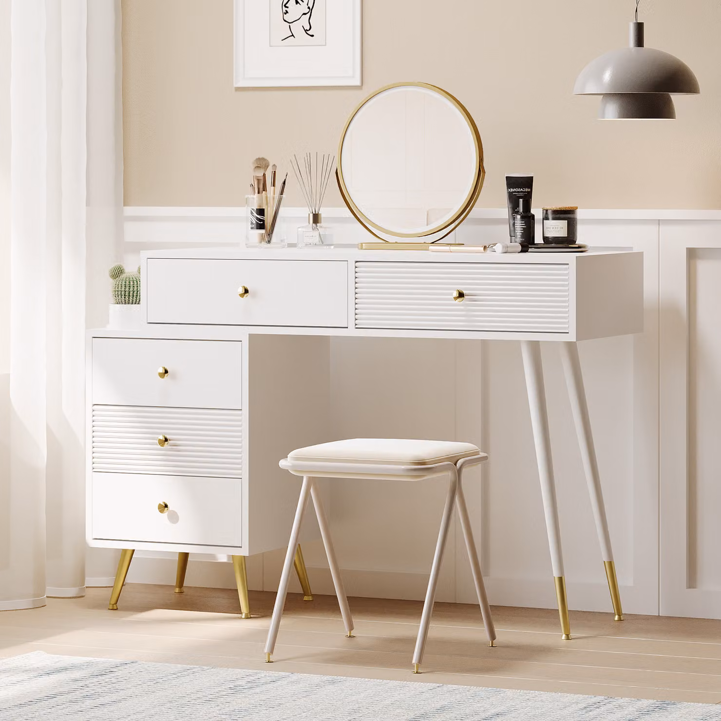 okwish Toilette con illuminazione a LED e specchio, set con cassetti