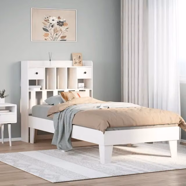 Letto senza Materasso-Struttura Letto Bianco 90x200 cm Legno Massello di Pino 807041