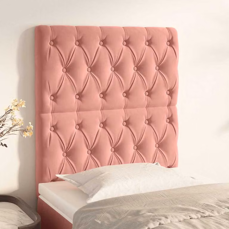 Testiera per letto vidaXL in velluto rosa con struttura in legno e MDF, L: 80 cm, P: 7 cm, H: 118-128 cm