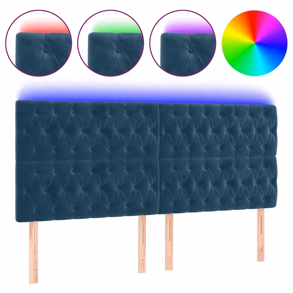 Testiera con LED e porta USB vidaXL in velluto blu scuro, L: 180 cm, P: 7 cm, H: 118-128 cm – 2