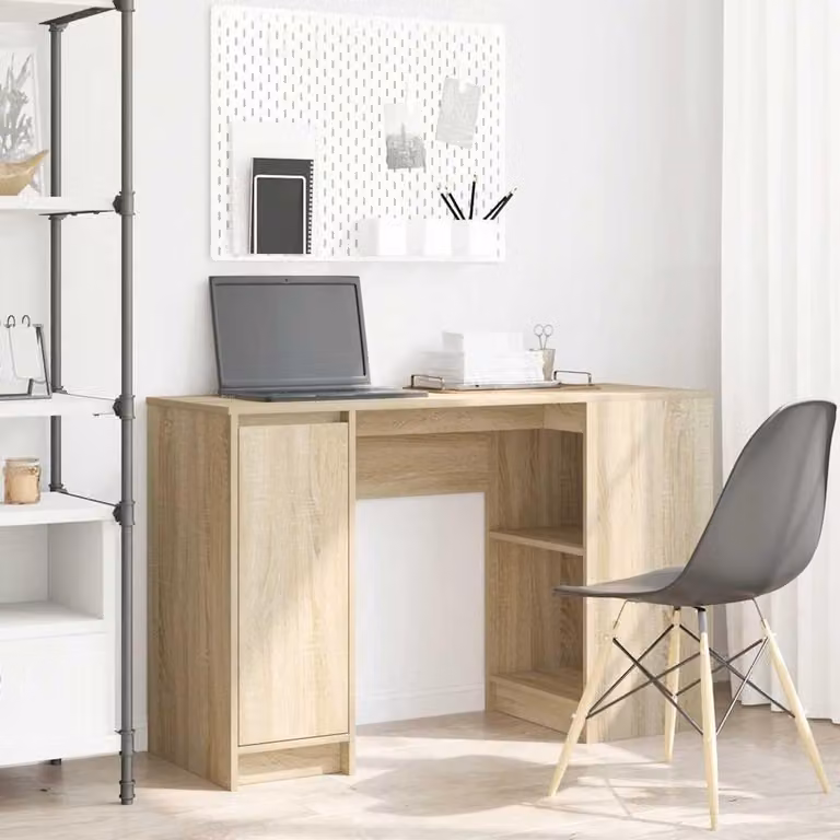 Scrivania Sonoma in legno effetto quercia con spazio contenitore e piano stabile