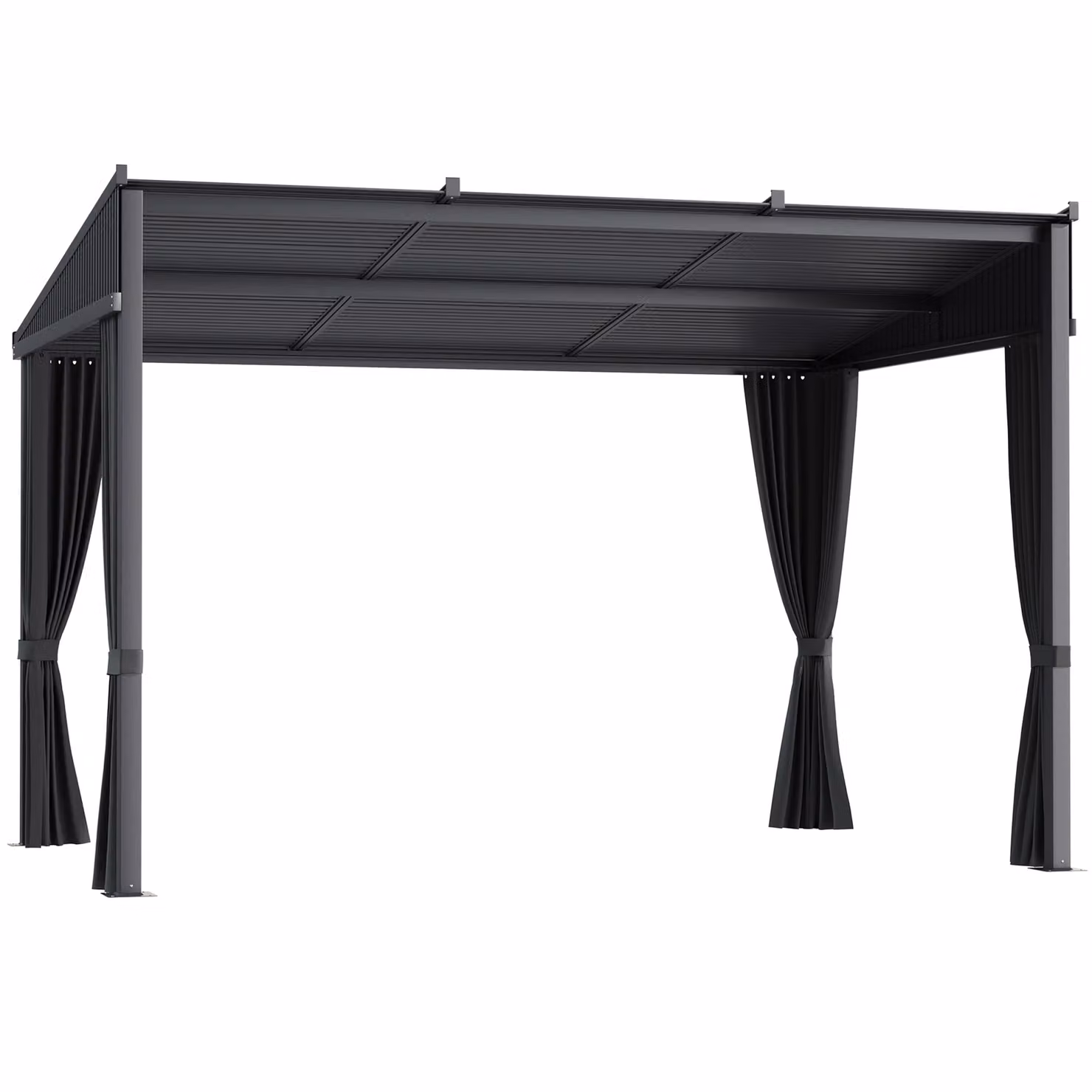 Pergola Outsunny, padiglione 3,65 x 2,55 m, copertura per patio con tetto scorrevole, padiglione da giardino con tende, per giardino, cortile, alluminio+metallo, grigio scuro
