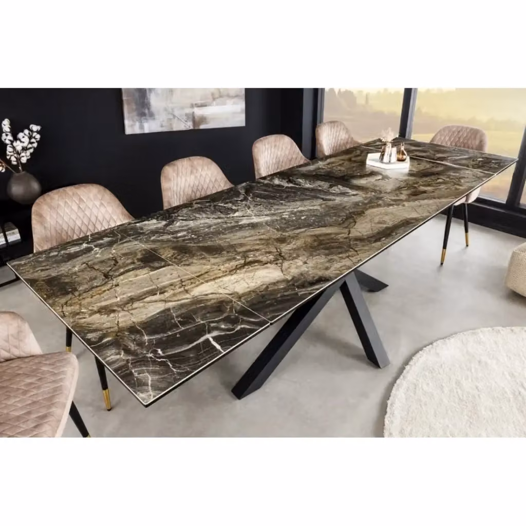 Tavolo da pranzo rettangolare allungabile MEUBLORAMA in ceramica con base in metallo e design moderno – 2
