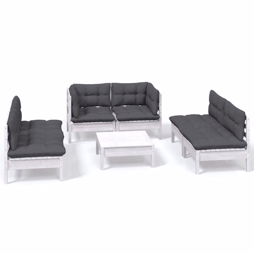 Set Salotto da Giardino 7pz con Cuscini Legno Massello di Pino
