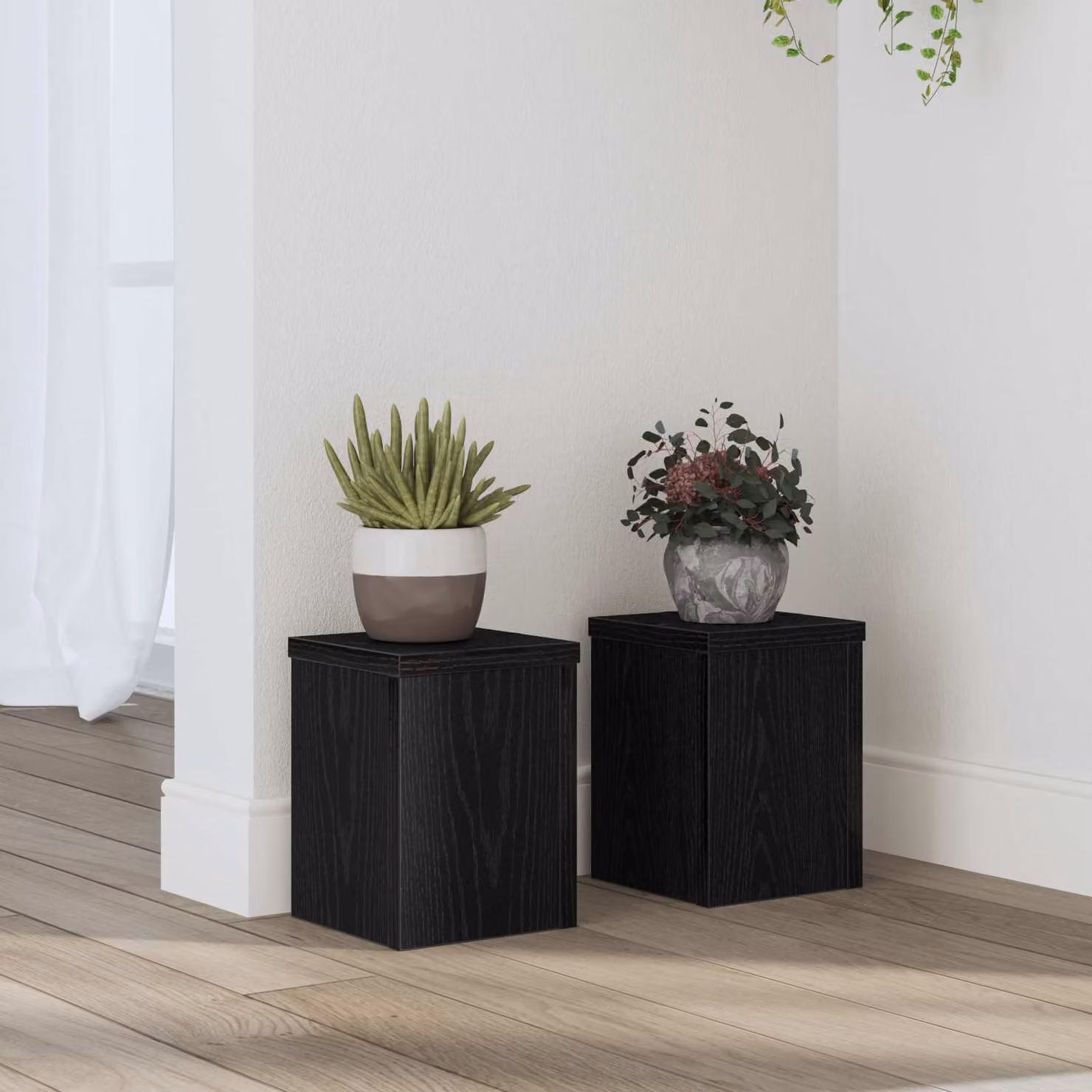 Set di 2 supporti per piante vidaXL in legno nero, L/P/H: 15 x 15 x 20 cm
