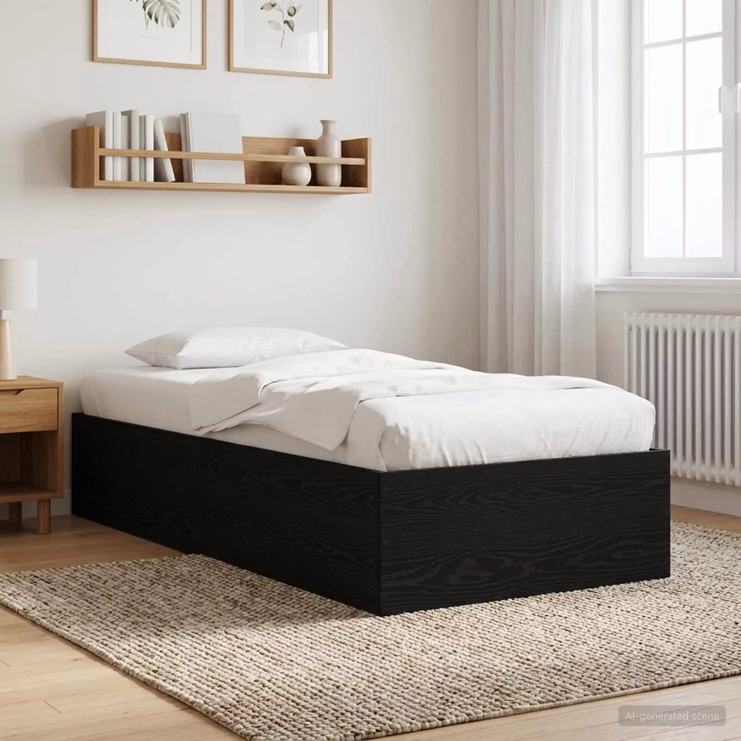vidaXL Struttura letto a pavimento moderna in rovere e nero L 80 x P 200 cm