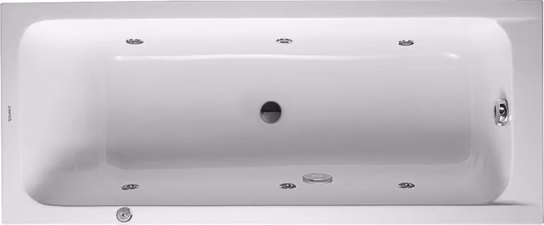 Duravit D-Code baignoire balnéo, 1700x700mm, 1 pente de dossier, Jet Project, rectangulaire, écoulement central, blanc brillant, 760097000JP1000, 760097000JP1000