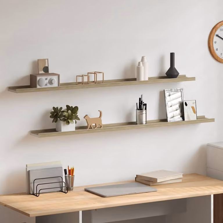 Set di 2 mensole da parete vidaXL in bianco e rovere sonoma, L 115 cm x P 9 cm x H 3 cm