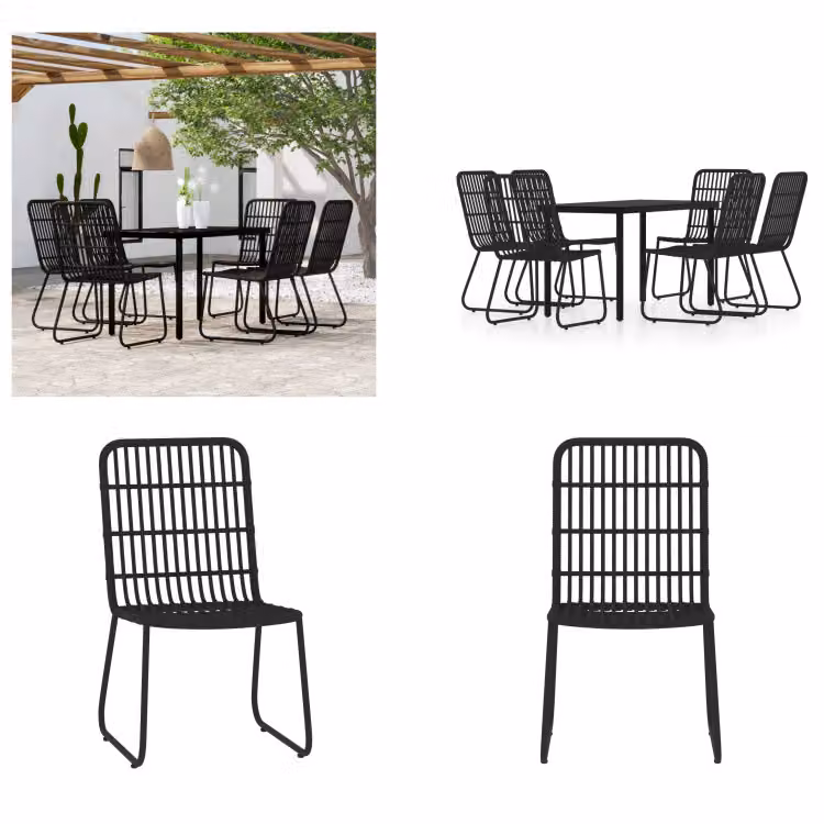 vidaXL Set da pranzo da giardino 7 pezzi nero - Set da pranzo da giardino - Set da pranzo da esterno - Set da pranzo da patio