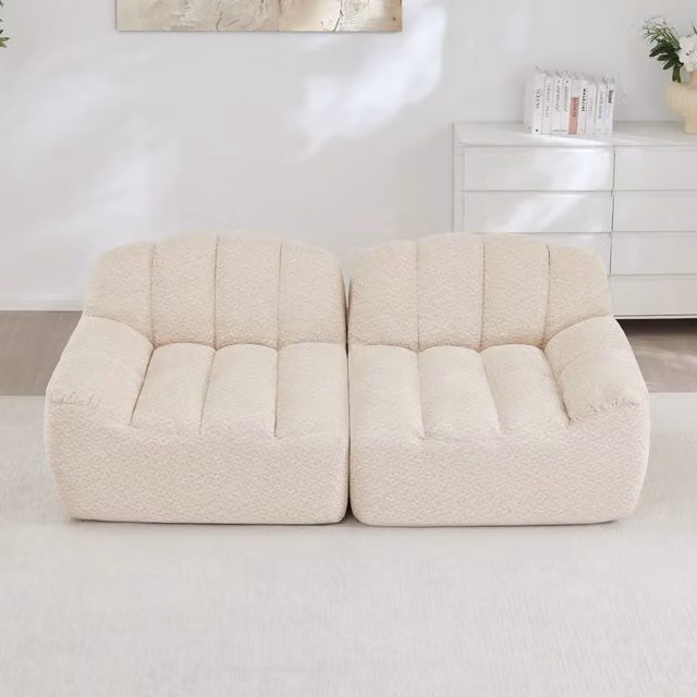 Divano angolare modulare MIVRAY moderno in tessuto beige e bianco per soggiorno L/P/H: 210 x 104 x 79 cm