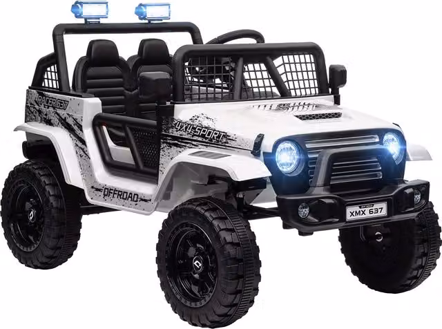 AIYAPLAY Macchina Elettrica Fuoristrada per Bambini 12V con Doppio Motore, Telecomando e Luci, Bianco