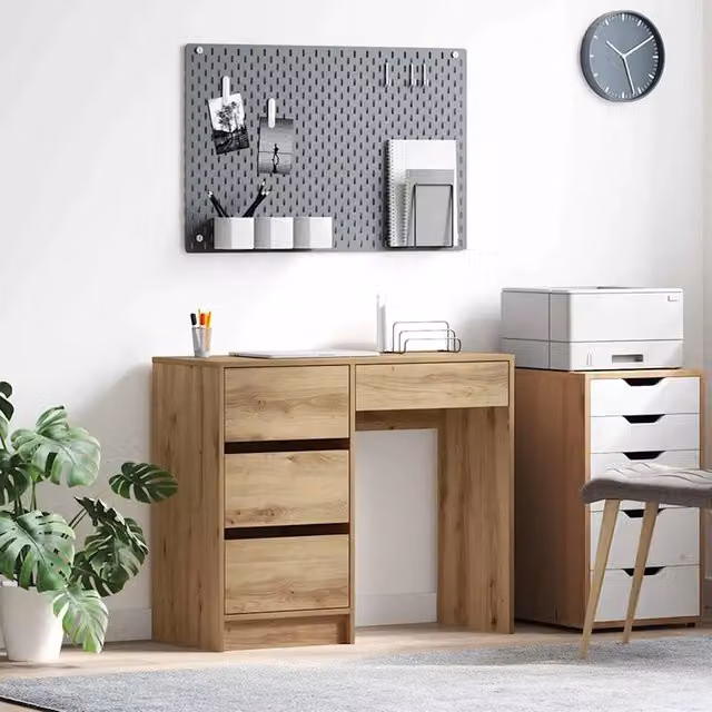 Scrivania moderna vidaXL in legno MDF laminato colore rovere marrone L: 90 cm, P: 60 cm, H: 75 cm – 1