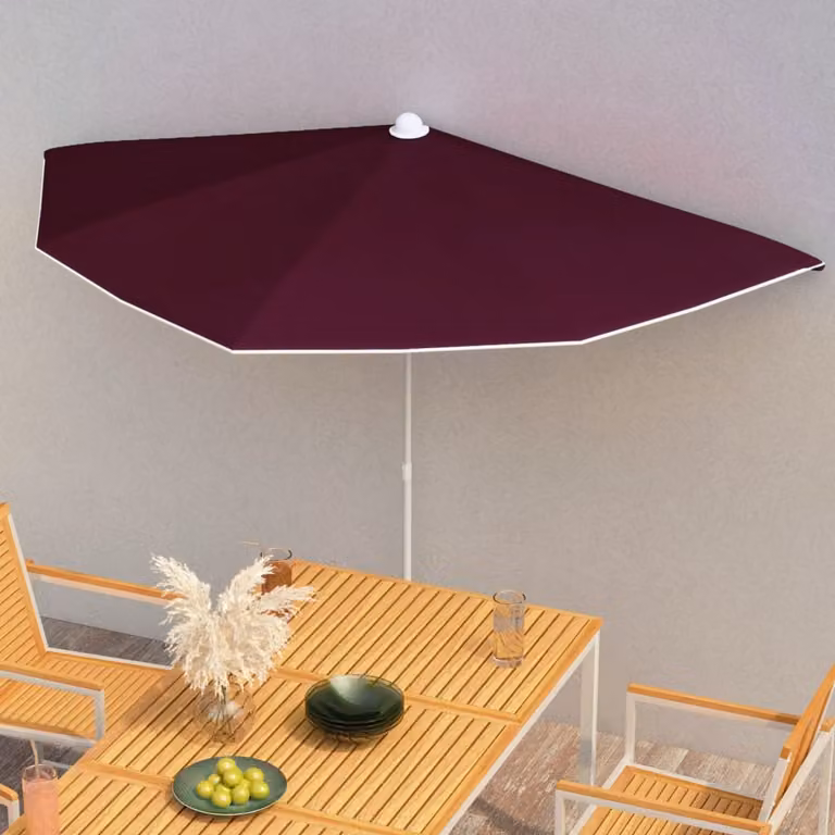 Maison Exclusive - Ombrellone semicircolare con palo 180x90 cm, rosso bordeaux