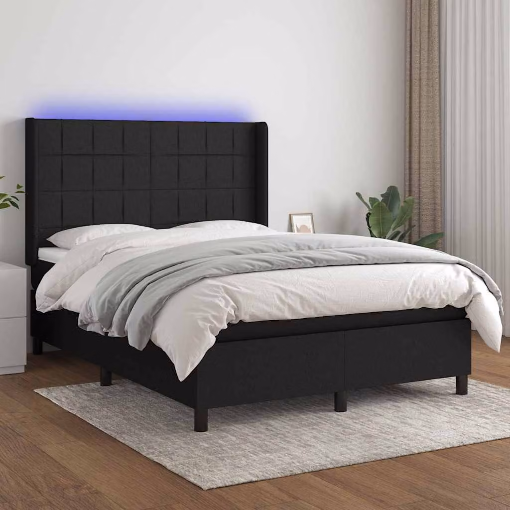 Letto a Molle vidaXL con Illuminazione LED e Porte USB in Tessuto L/P/H: 140 x 190 x 128 cm – 1