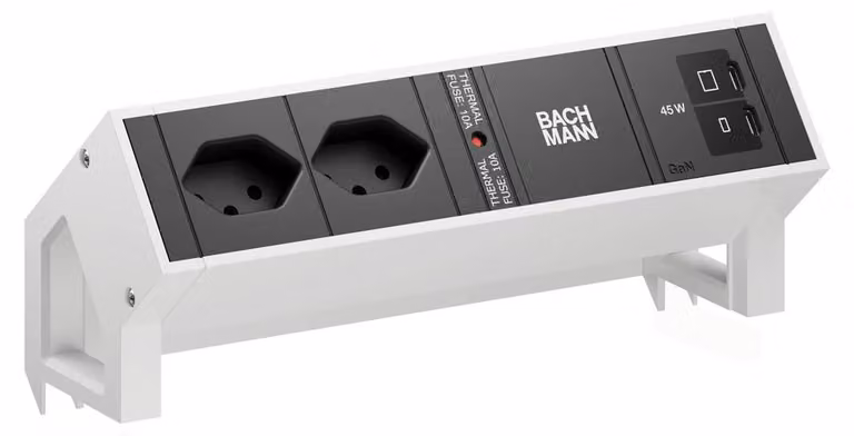 BACHMANN DESK2 2xCH 90° 1xUSB C/C 45W, L=0,2 m RAL9010
