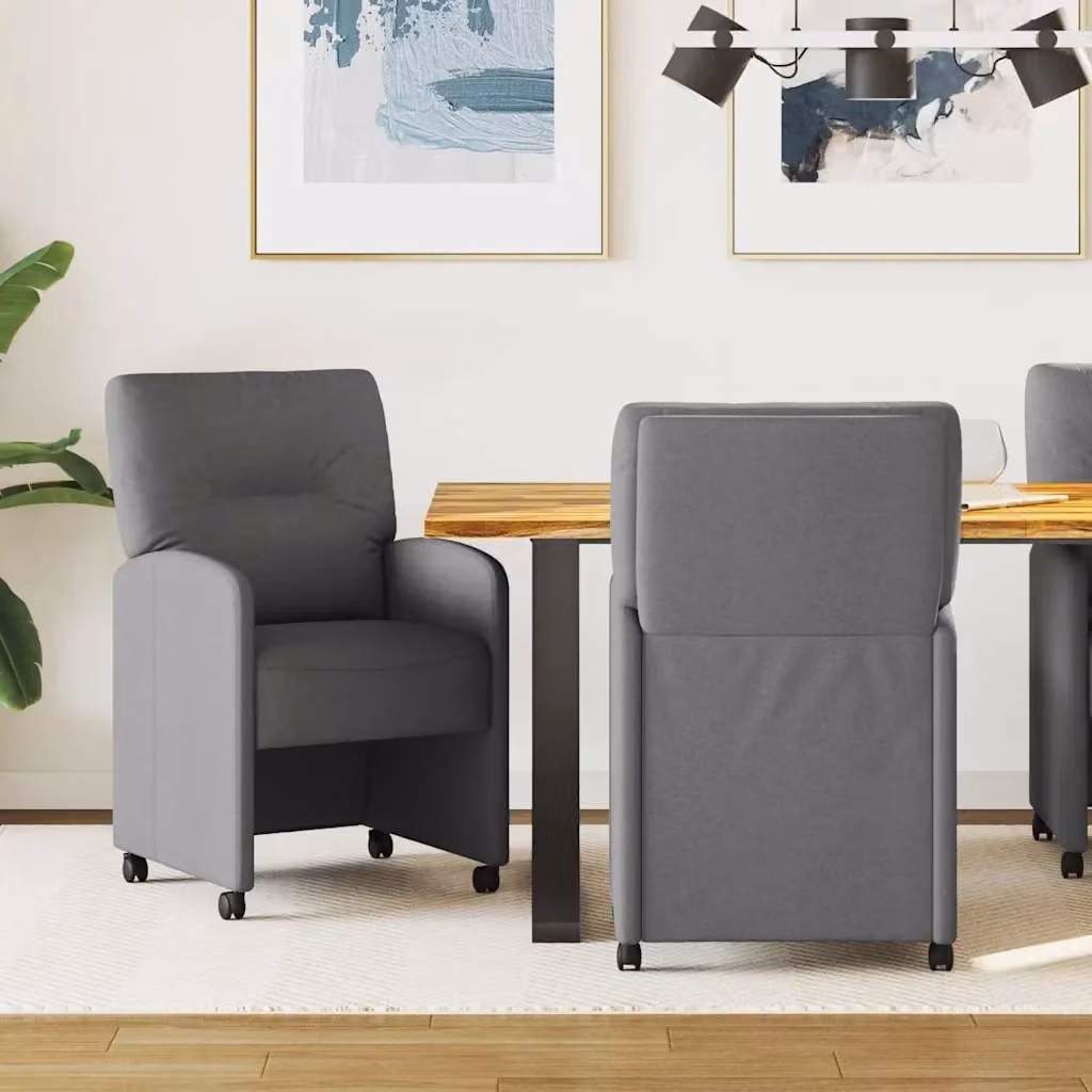 Set di 2 sedie da pranzo con ruote e braccioli in tessuto grigio antracite, L 57 x P 67 x H 95 cm – 2