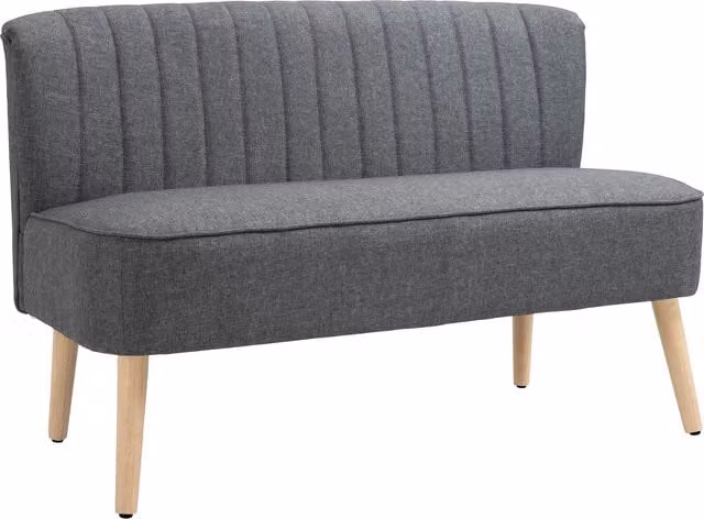 Divano 2 posti HOMCOM in tessuto effetto lino con telaio in legno, stile mid-century, Grigio, L: 117 cm