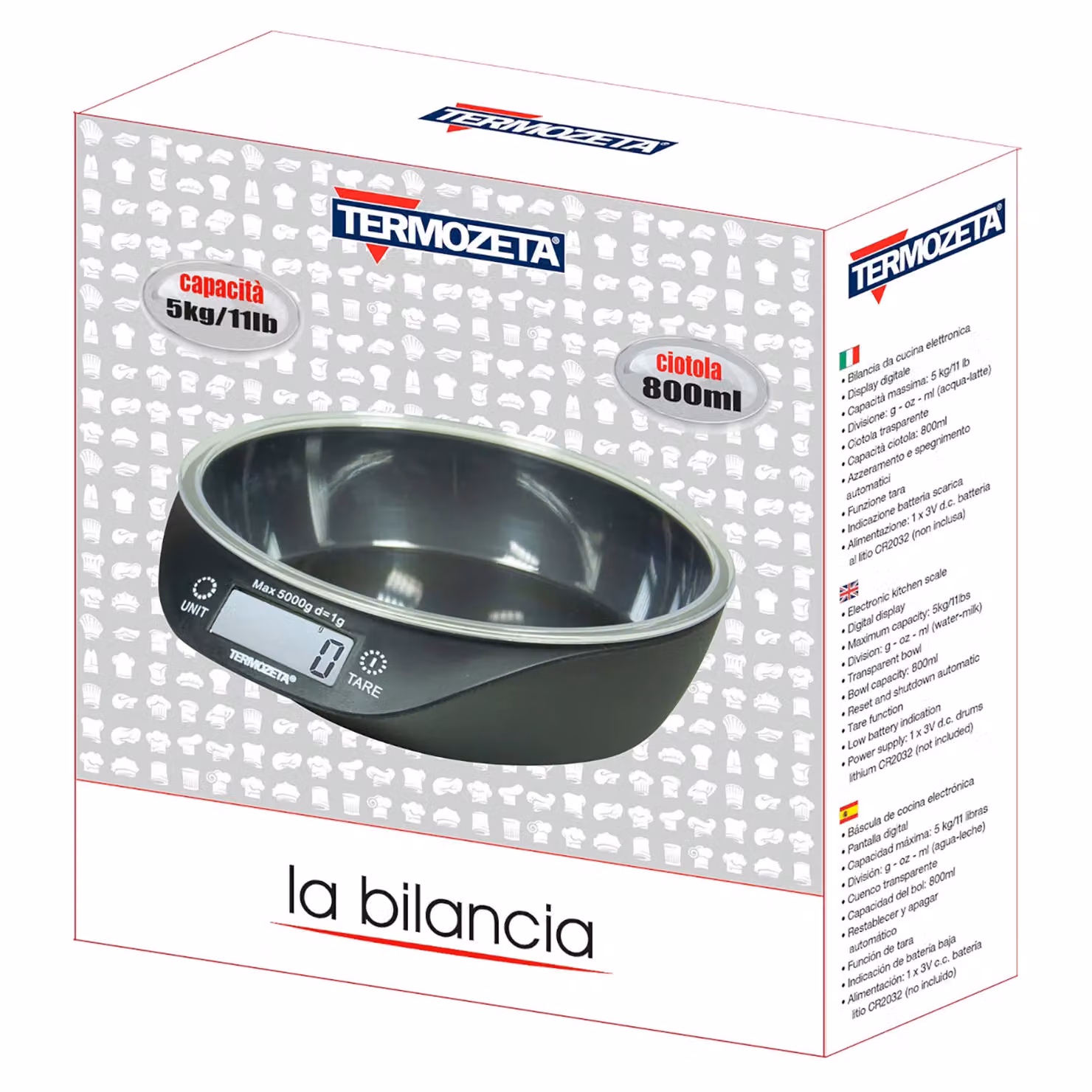 Bilancia da cucina elettronica digitale Termozeta, capacità 5 kg, nera e trasparente – 3