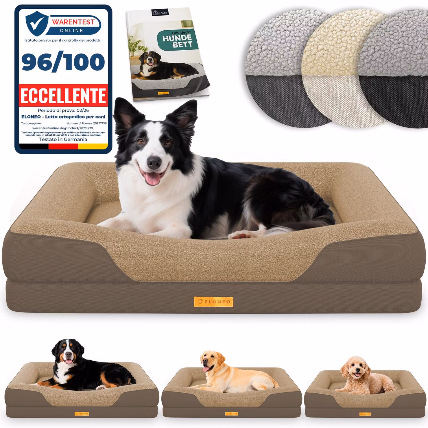 ELONEO Letto ortopedico per cani, taglia M - Marrone